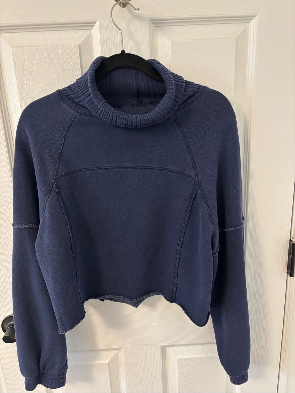 AERIE Navy Cropped Cowl Neck Sweater